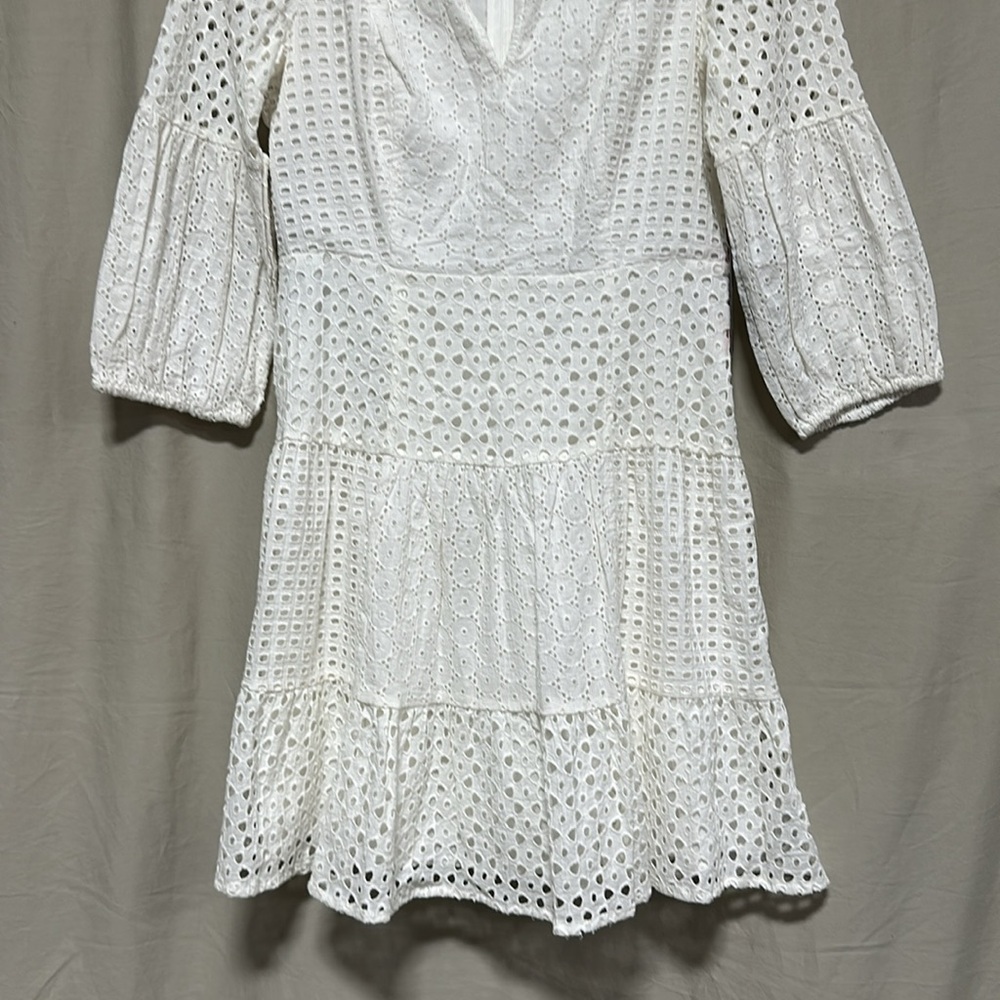 Vince Camuto White Eyelet V-Neck Tiered Dress - Picture 4 of 9